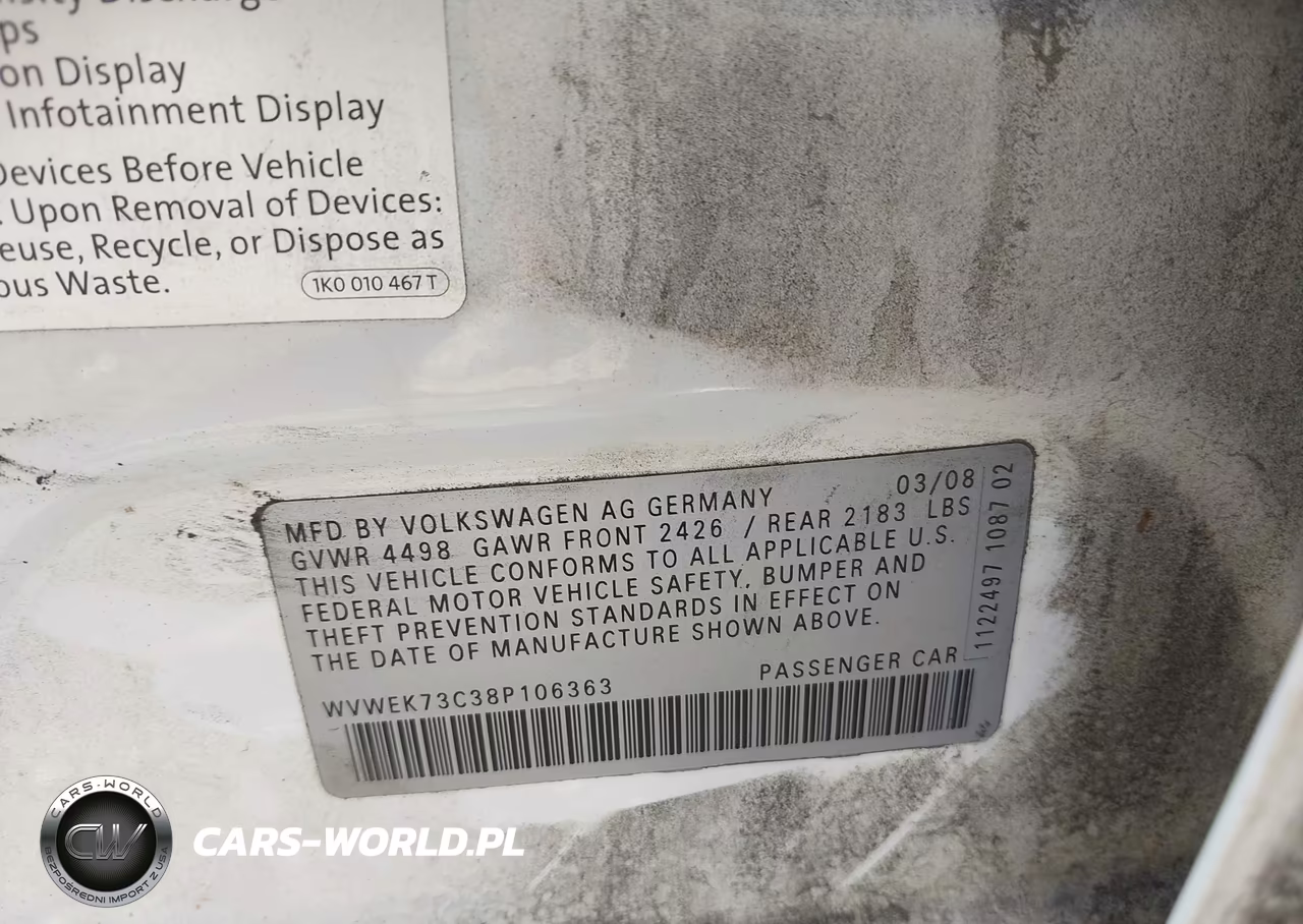 2008 Volkswagen Passat Lux VIN:WVWEK73C38P106363 - 9