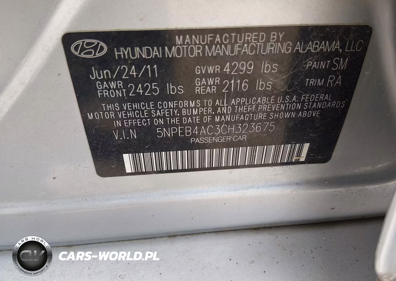 2012 Hyundai Sonata Gls VIN:5NPEB4AC3CH323675 - 9