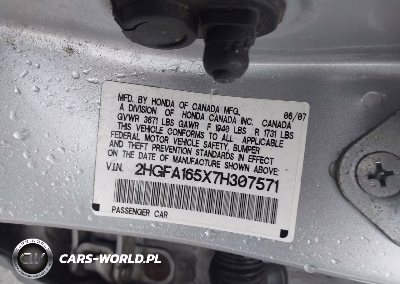 2007 Honda Civic Lx VIN:2HGFA165X7H307571 - 9