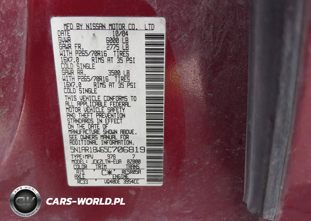 2005 Nissan Pathfinder Se VIN:5N1AR18W65C706819 - 9