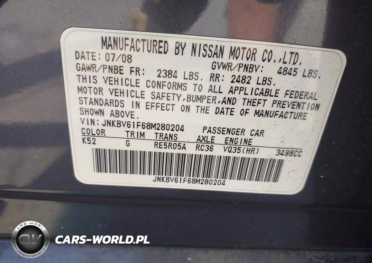 2008 Infiniti G35X VIN:JNKBV61F68M280204 - 9
