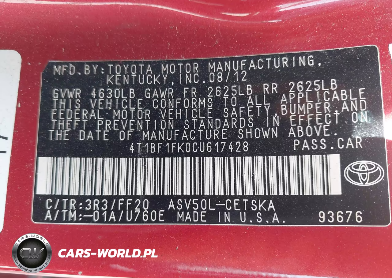 2012 Toyota Camry Se VIN:4T1BF1FK0CU617428 - 9