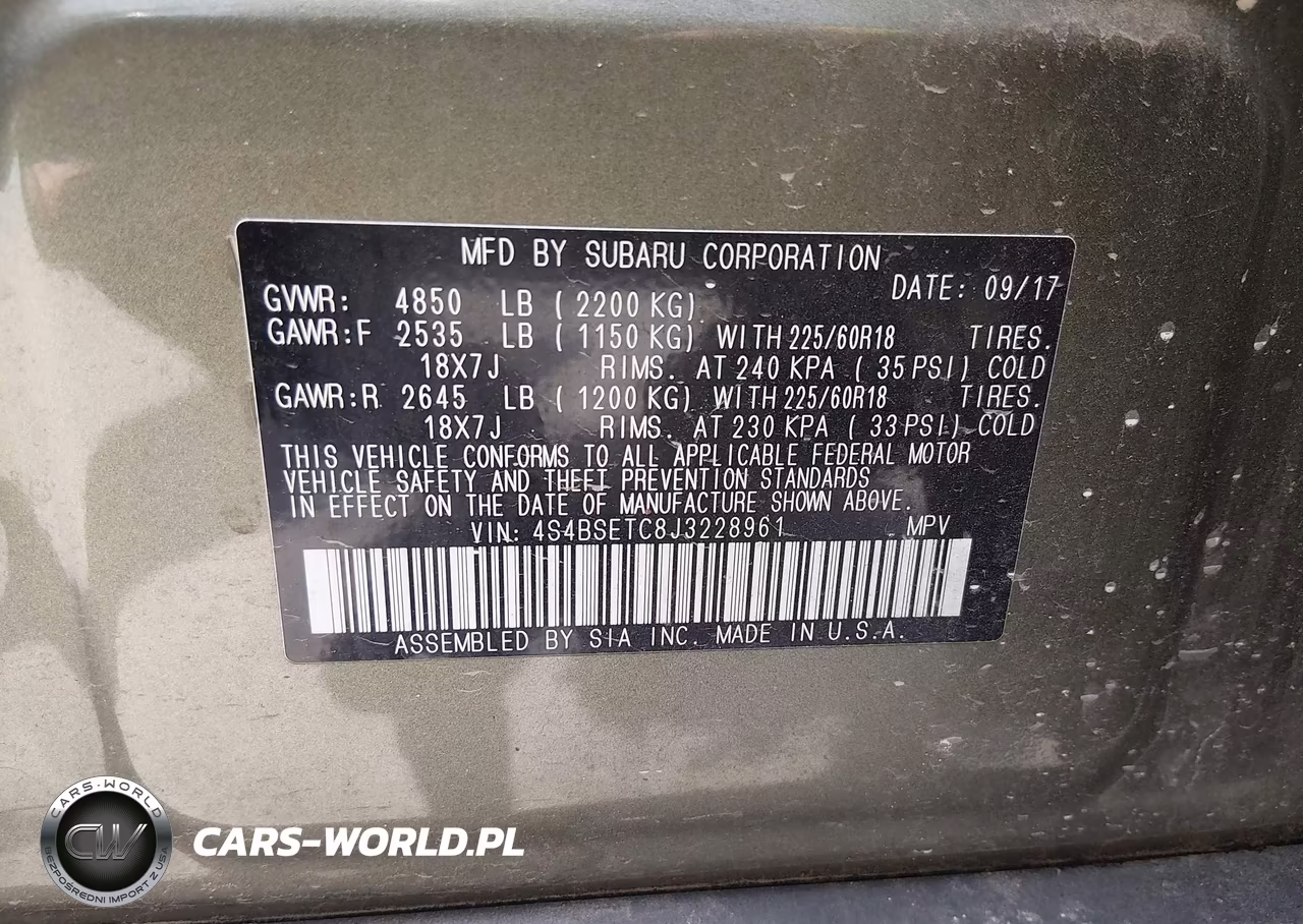 2018 Subaru Outback Touring VIN:4S4BSETC8J3228961 - 9