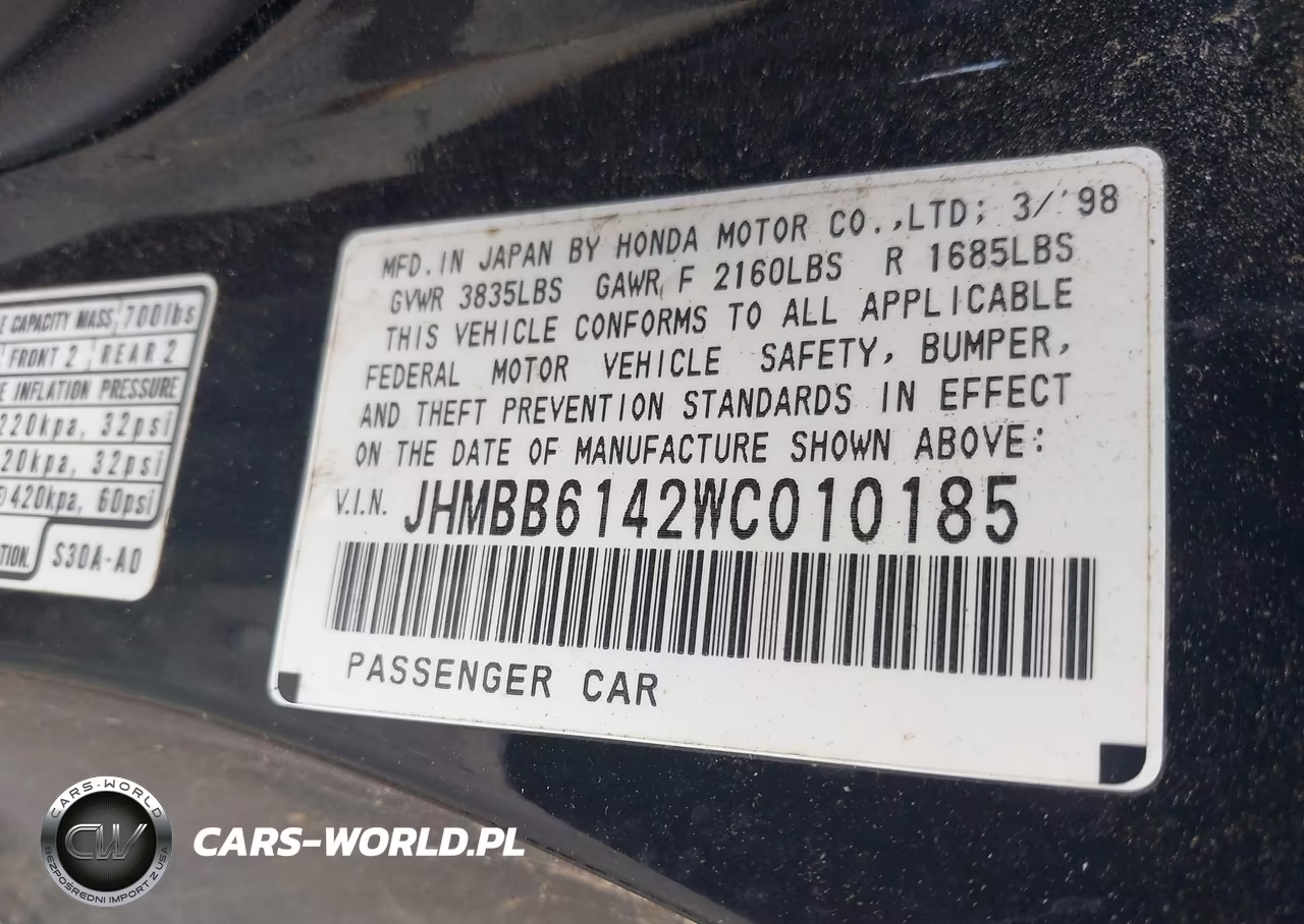 1998 Honda Prelude VIN:JHMBB6142WC010185 - 9
