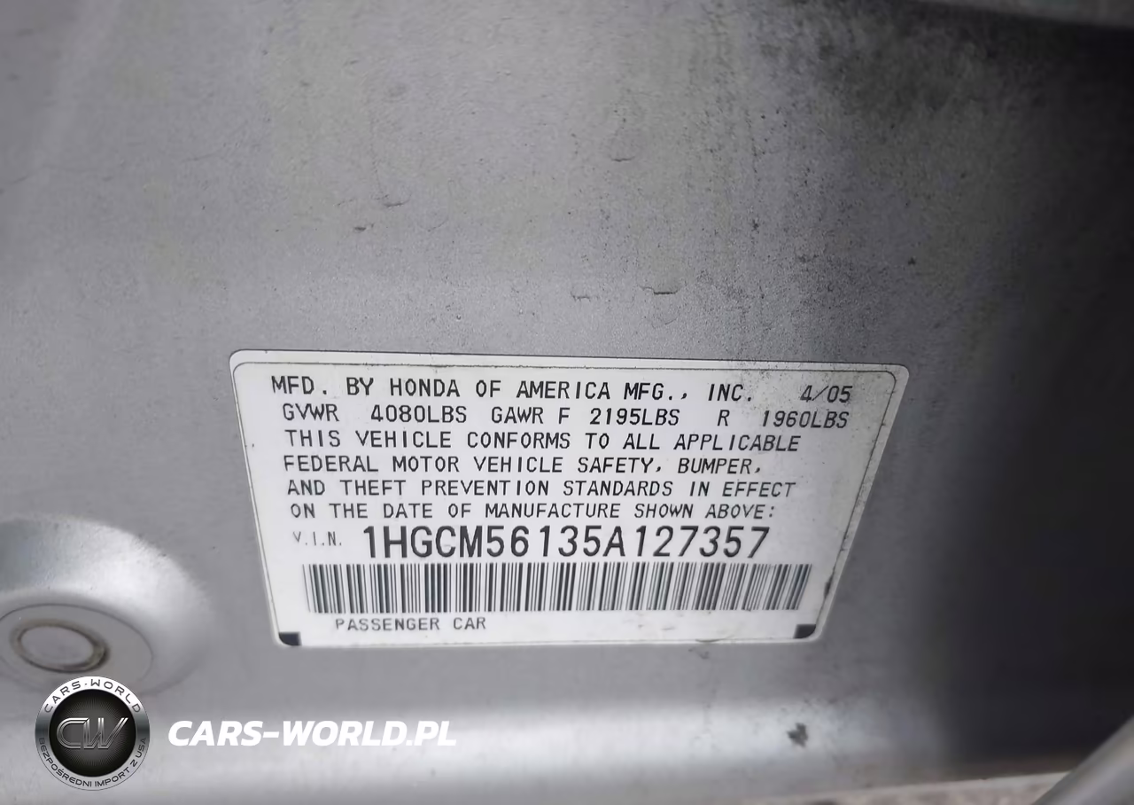 2005 Honda Accord 2.4 Dx VIN:1HGCM56135A127357 - 9