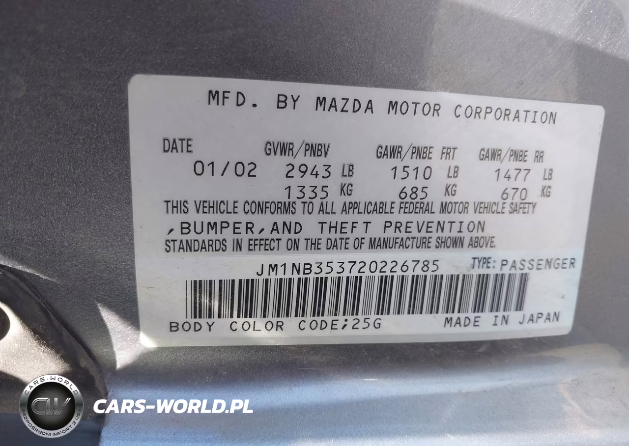 2002 Mazda Mx-5 Miata Cloth-Ls-Se VIN:JM1NB353720226785 - 9