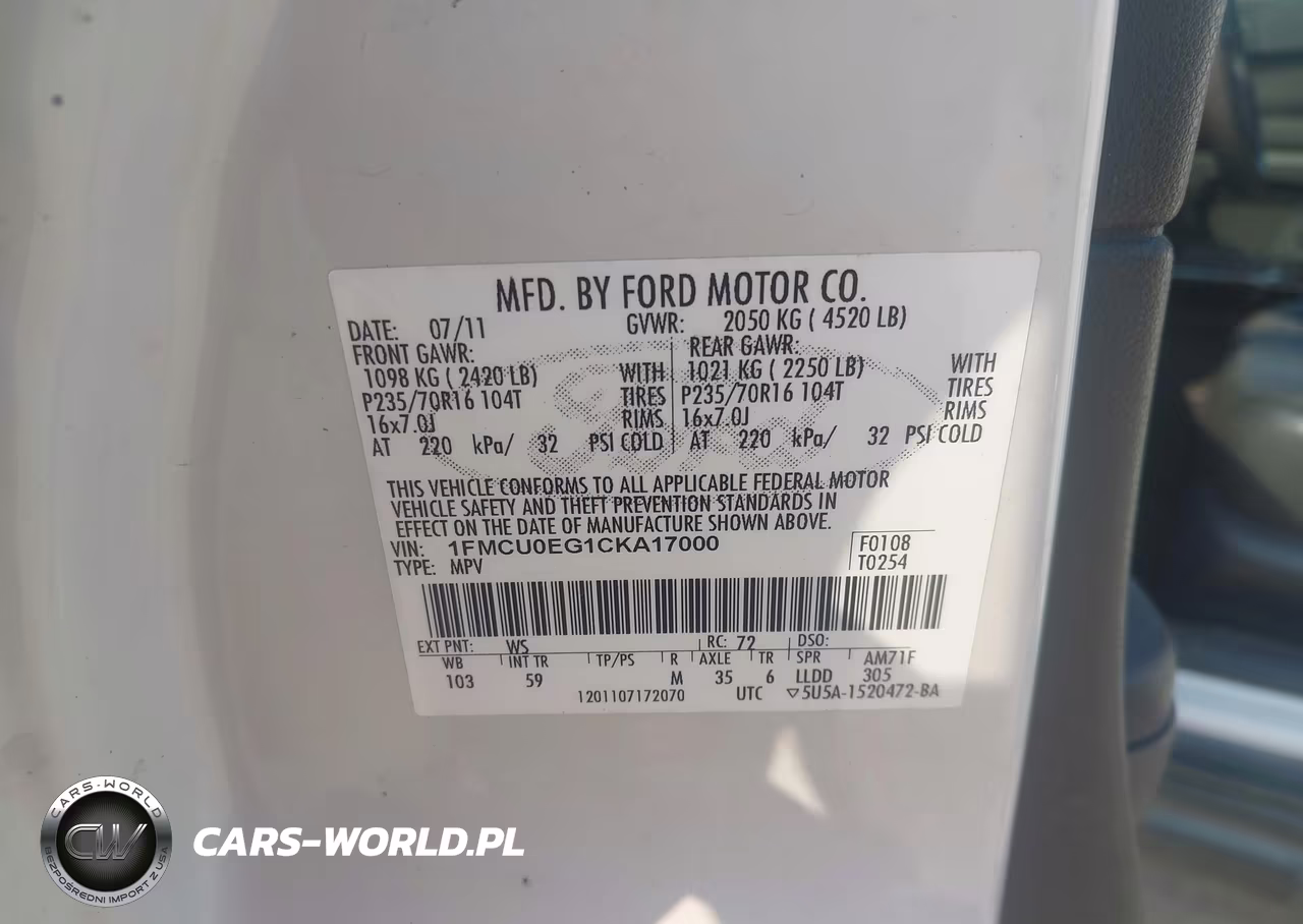 2012 Ford Escape Limited VIN:1FMCU0EG1CKA17000 - 9