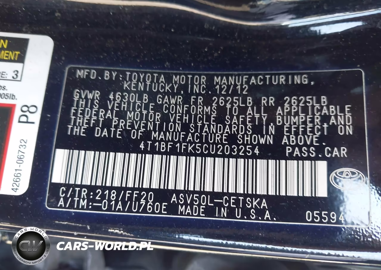 2012 Toyota Camry Se Limited Edition VIN:4T1BF1FK5CU203254 - 9