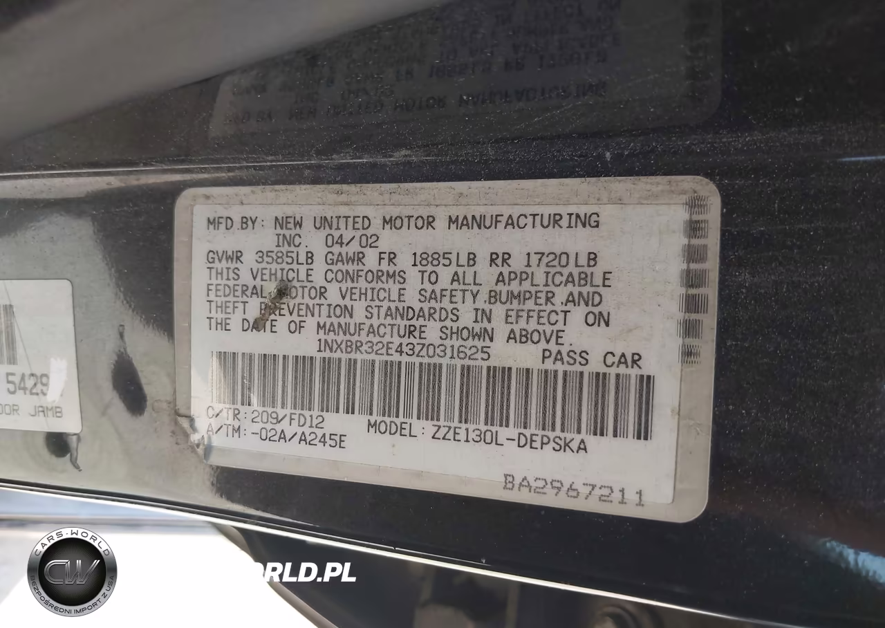 2003 Toyota Corolla S VIN:1NXBR32E43Z031625 - 9