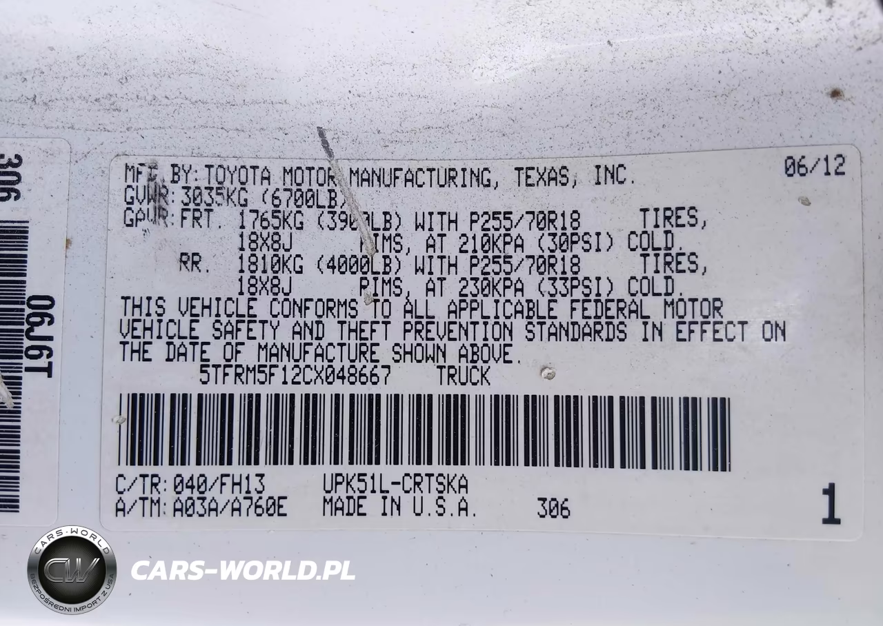 2012 Toyota Tundra Grade 4.6L V8 VIN:5TFRM5F12CX048667 - 9