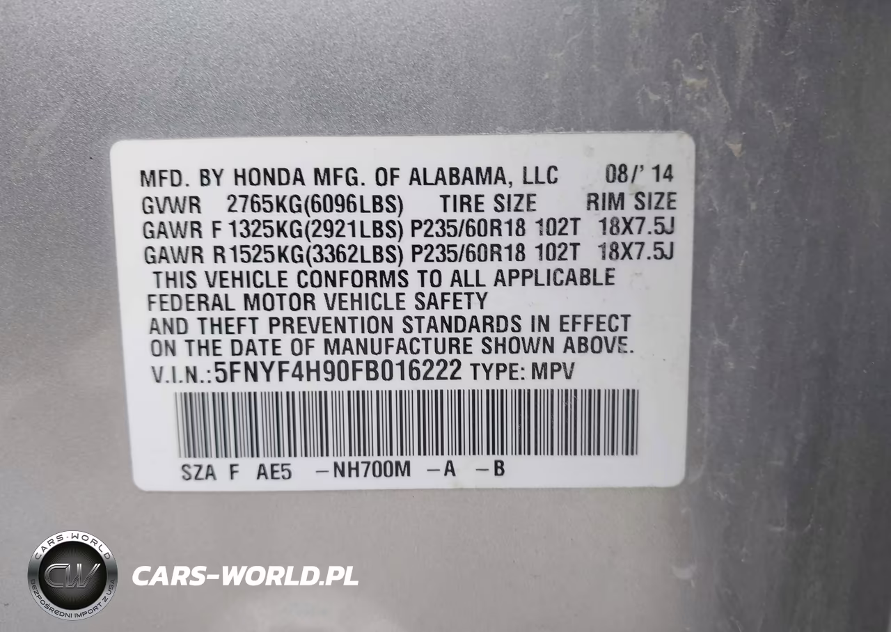 2015 Honda Pilot Touring VIN:5FNYF4H90FB016222 - 9