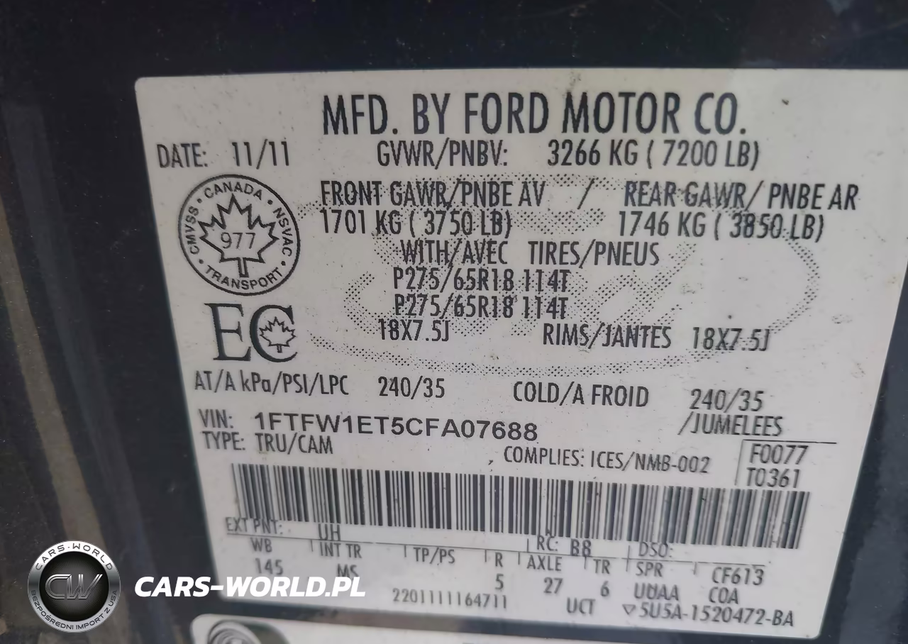 2012 Ford F-150 Xlt VIN:1FTFW1ET5CFA07688 - 9