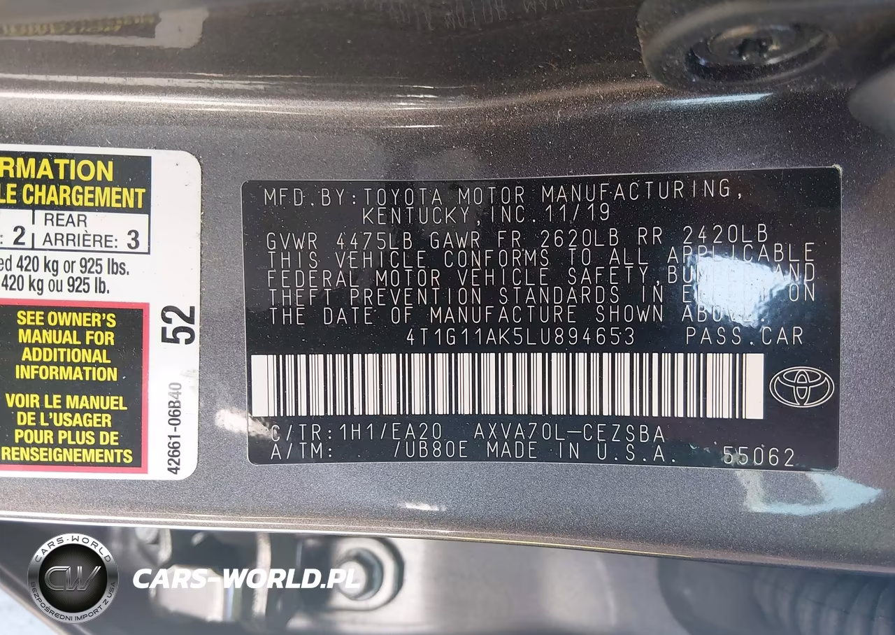 2020 Toyota Camry Se VIN:4T1G11AK5LU894653 - 9