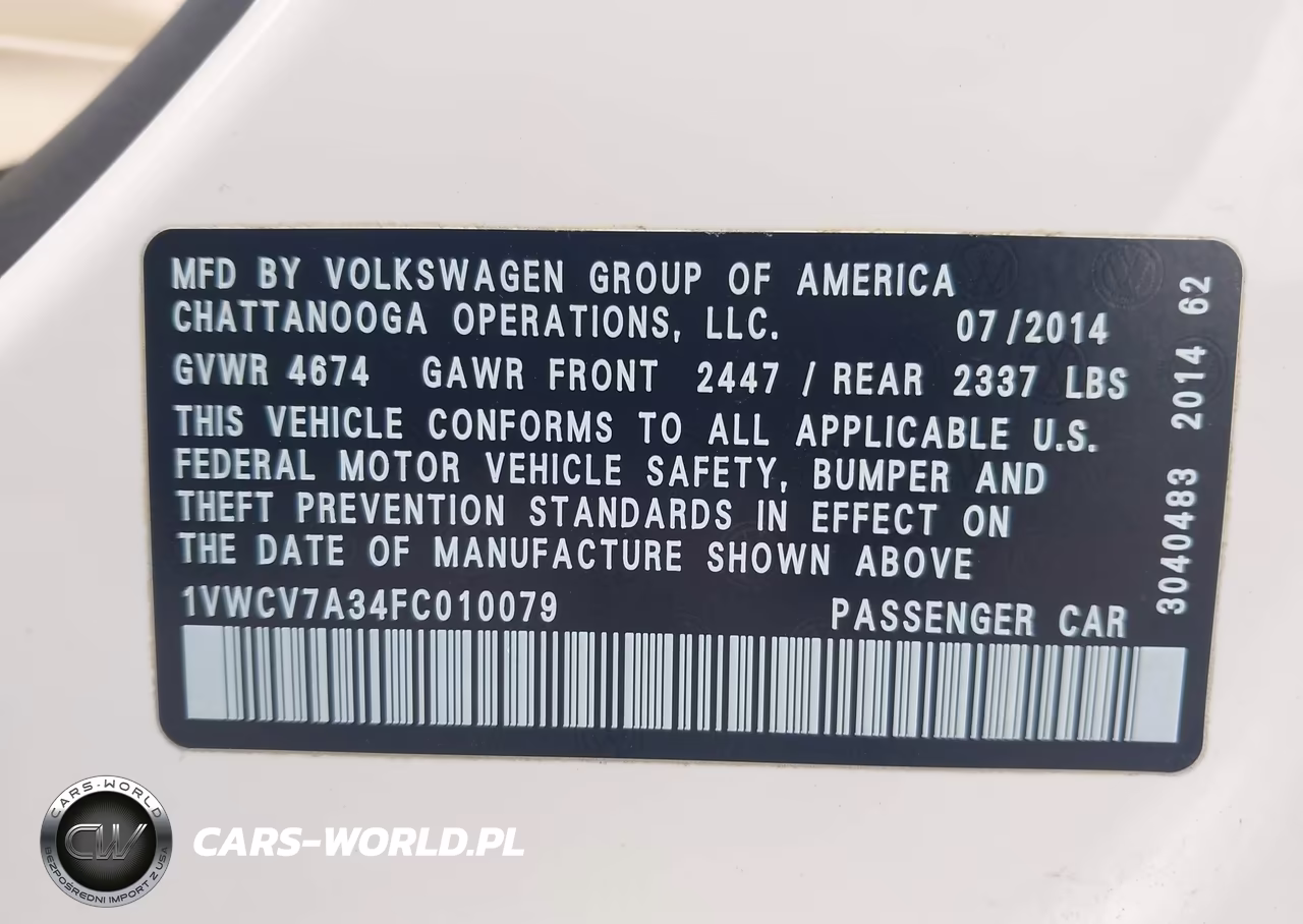 2015 Volkswagen Passat 2.0L Tdi Sel Premium VIN:1VWCV7A34FC010079 - 9