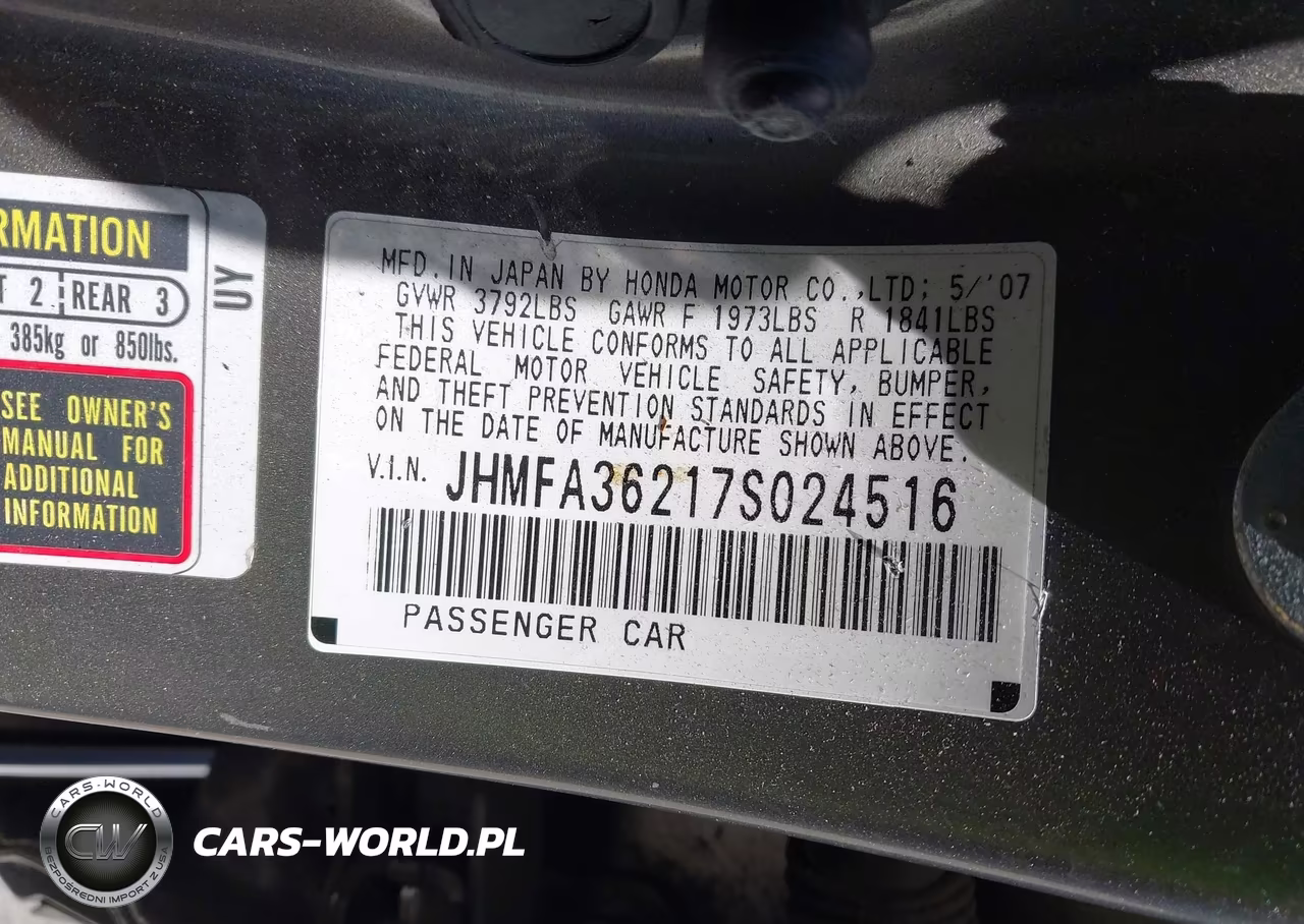2007 Honda Civic Hybrid VIN:JHMFA36217S024516 - 9