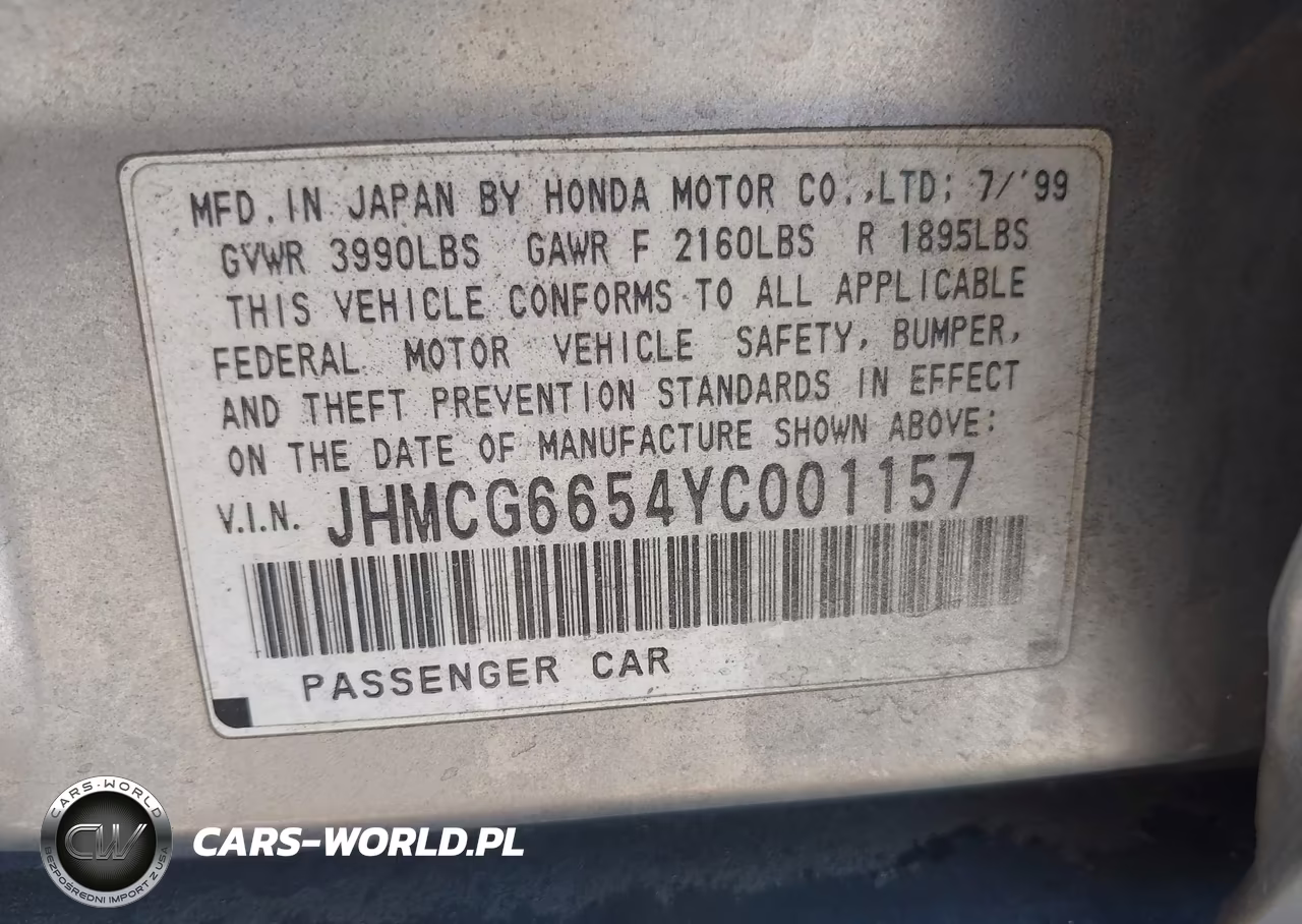 2000 Honda Accord 2.3 Lx VIN:JHMCG6654YC001157 - 9