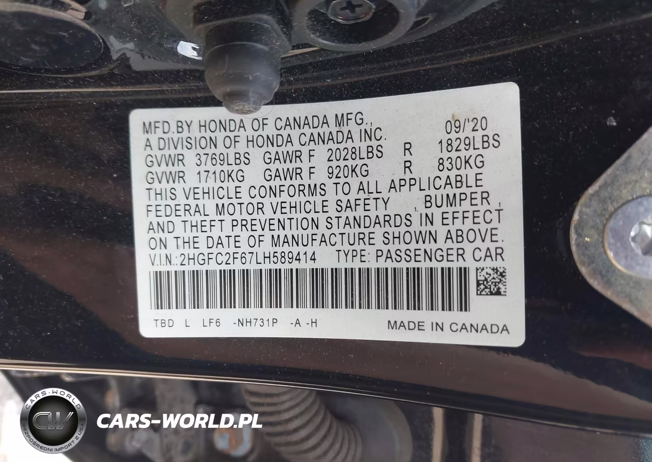 2020 Honda Civic Lx VIN:2HGFC2F67LH589414 - 9