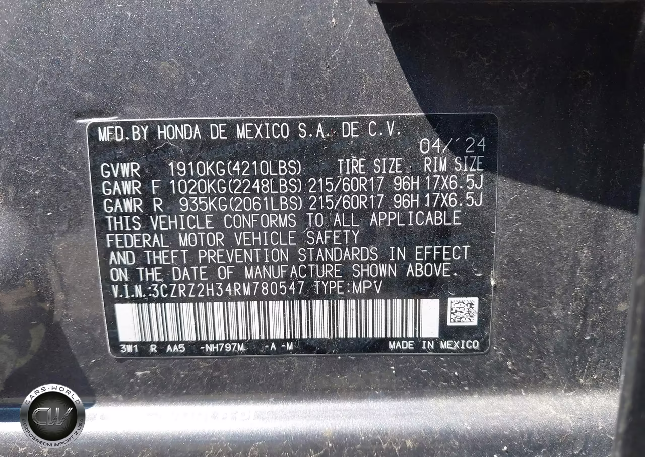 2024 Honda Hr-V Awd Lx VIN:3CZRZ2H34RM780547 - 9
