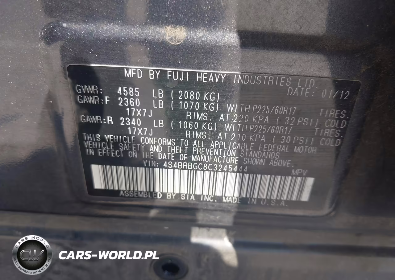 2012 Subaru Outback 2.5I Premium VIN:4S4BRBGC8C3245444 - 9