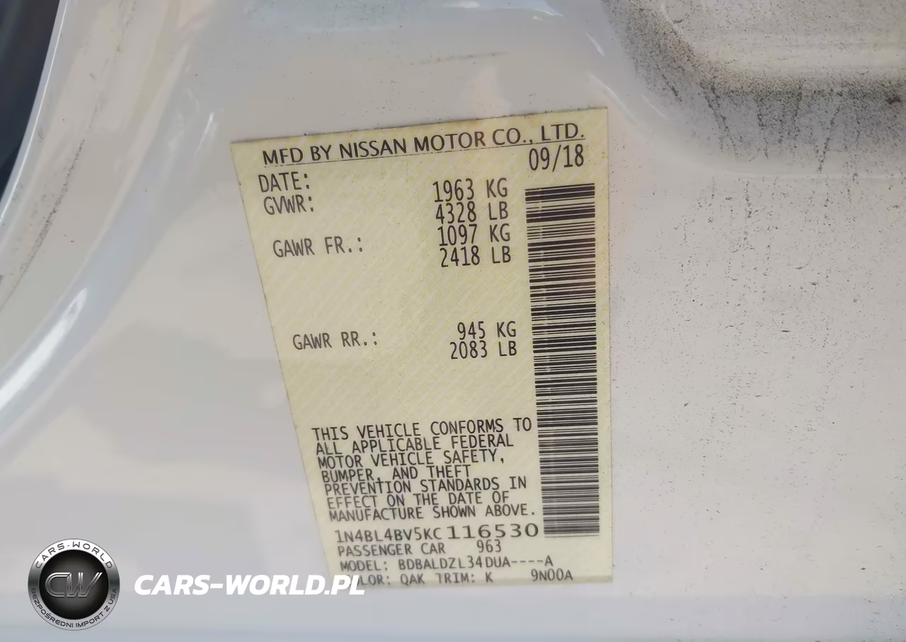 2019 Nissan Altima 2.5 S VIN:1N4BL4BV5KC116530 - 9