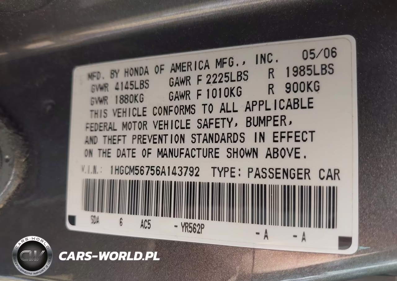 2006 Honda Accord 2.4 Ex VIN:1HGCM56756A143792 - 9