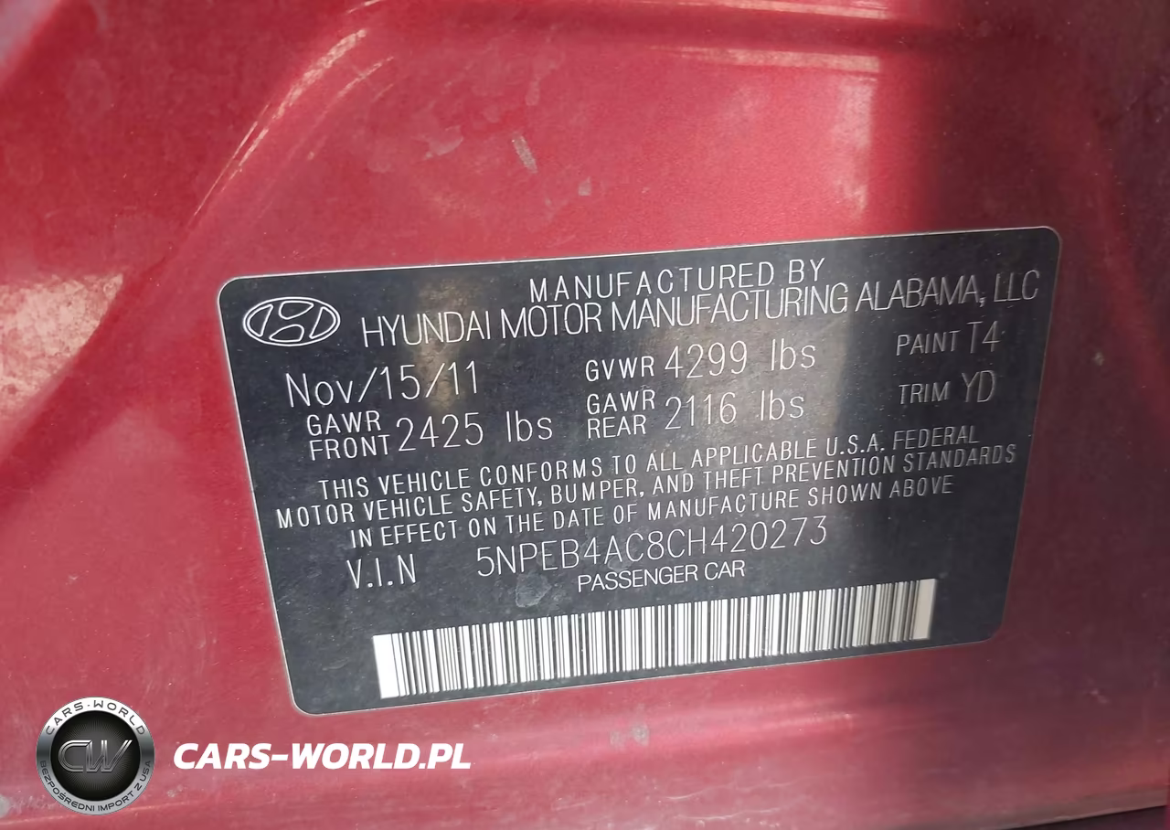 2012 Hyundai Sonata Gls VIN:5NPEB4AC8CH420273 - 9