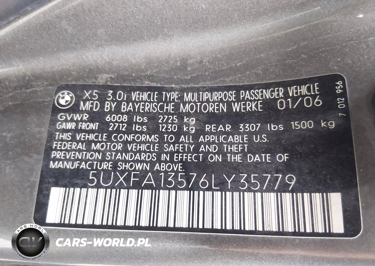 2006 BMW X5 3.0I VIN:5UXFA13576LY35779 - 9