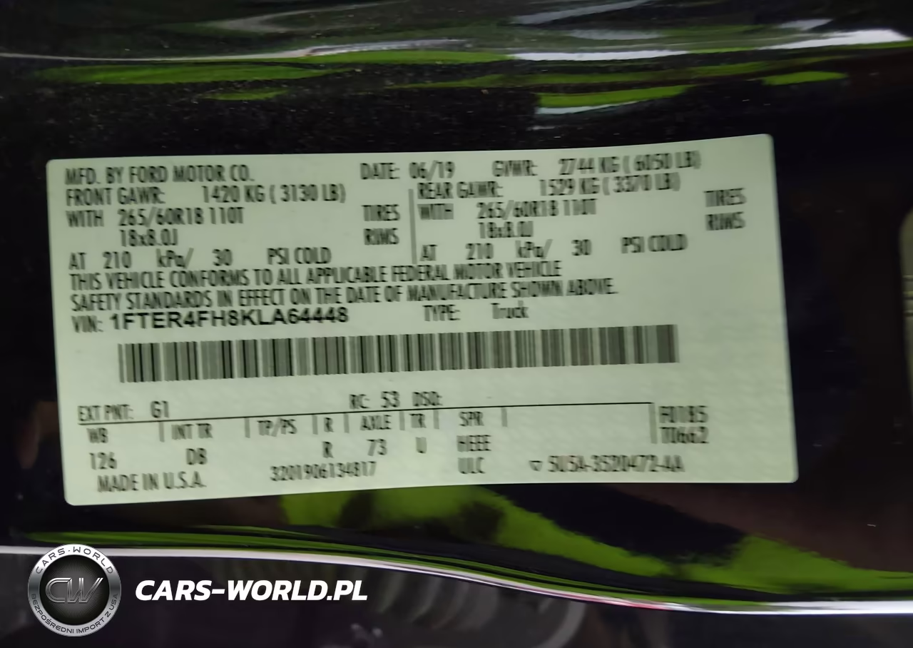 2019 Ford Ranger Lariat VIN:1FTER4FH8KLA64448 - 7