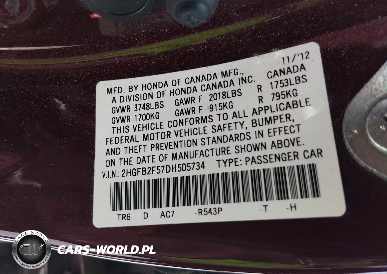2013 Honda Civic Lx VIN:2HGFB2F57DH505734 - 9