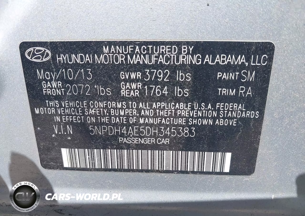 2013 Hyundai Elantra Gls VIN:5NPDH4AE5DH345383 - 9