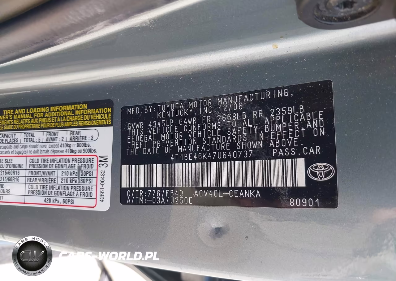 2007 Toyota Camry Le VIN:4T1BE46K47U640737 - 9