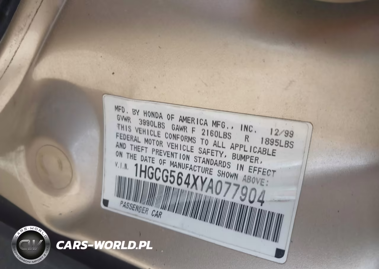 2000 Honda Accord 2.3 Lx VIN:1HGCG564XYA077904 - 9
