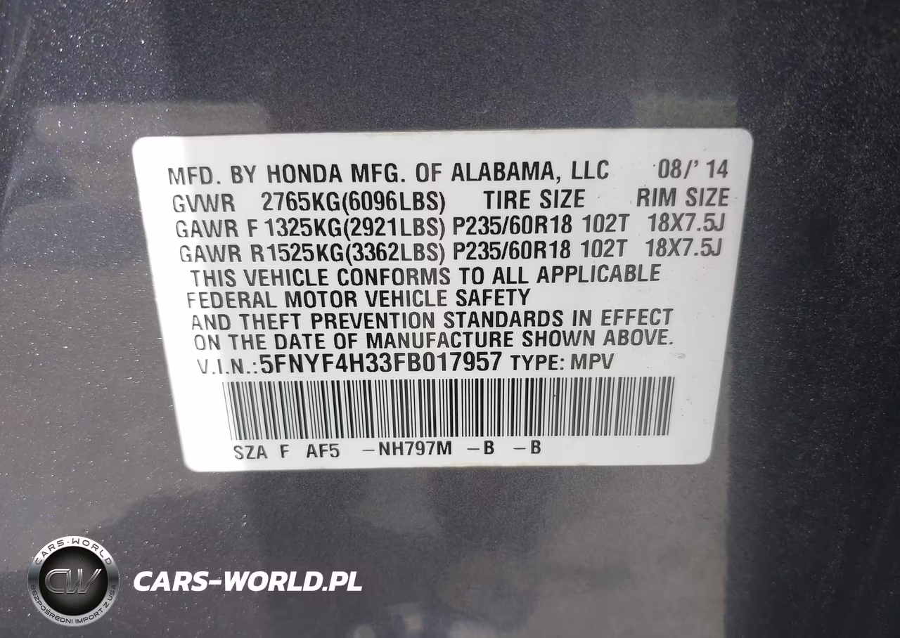 2015 Honda Pilot Se VIN:5FNYF4H33FB017957 - 9