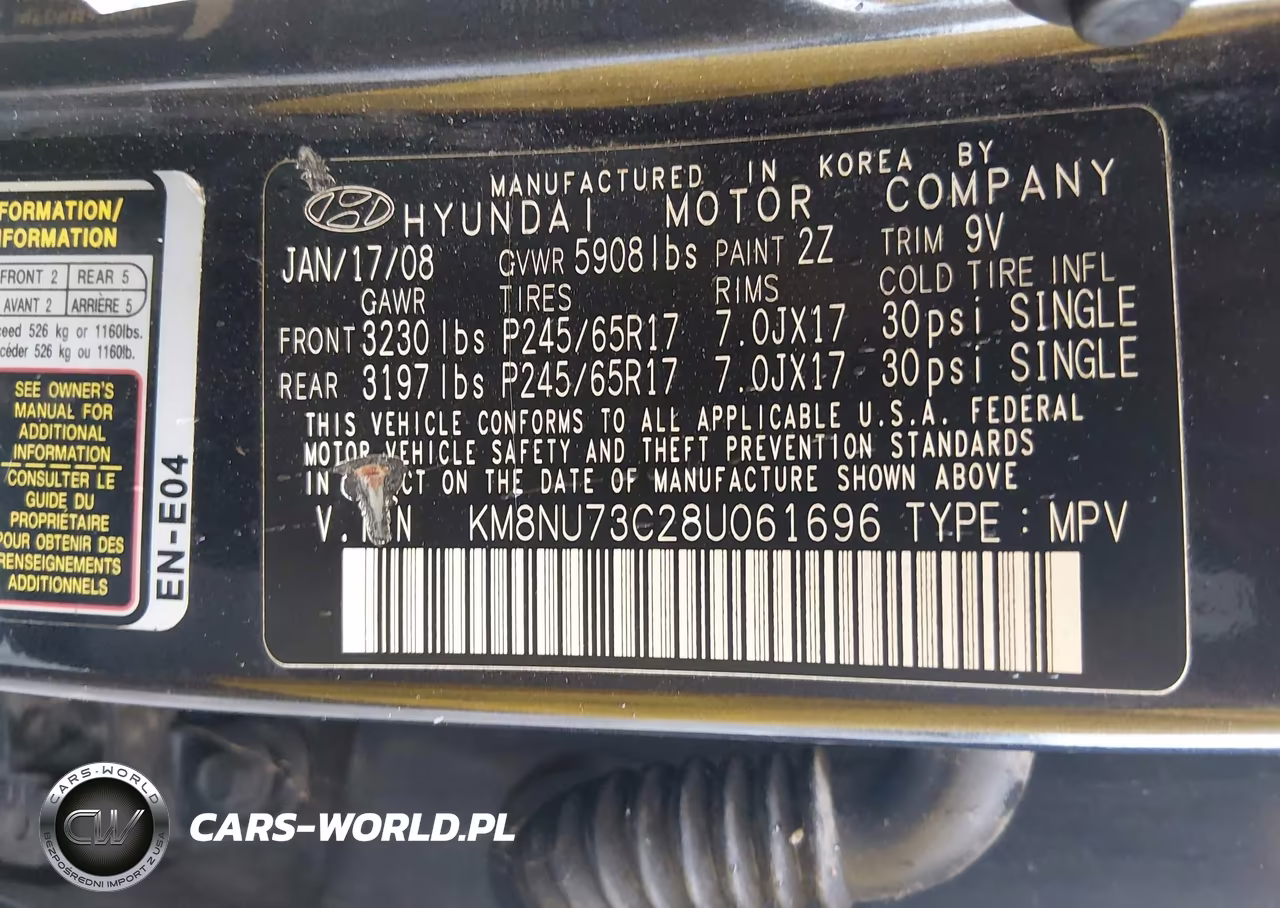 2008 Hyundai Veracruz Gls-Limited-Se VIN:KM8NU73C28U061696 - 9