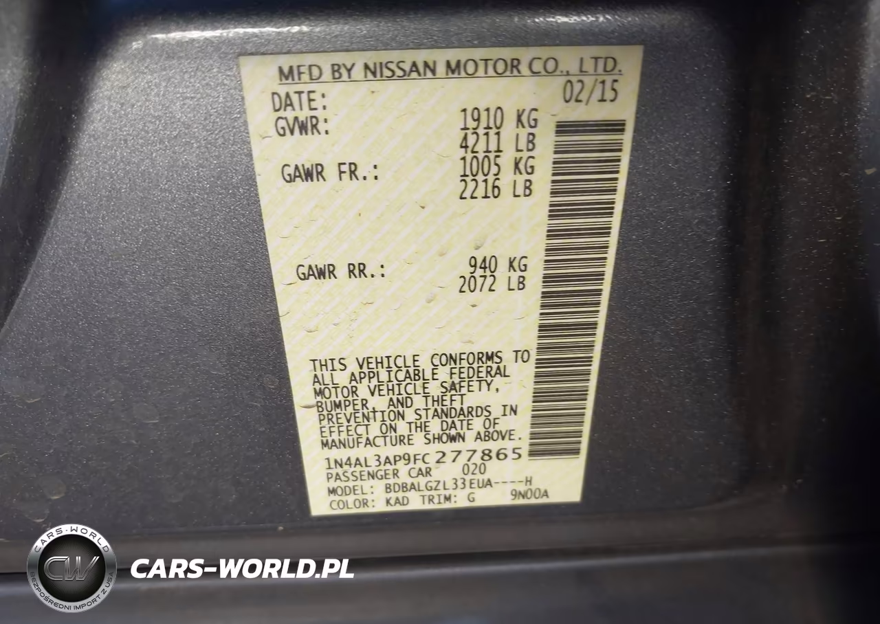 2015 Nissan Altima 2.5 S VIN:1N4AL3AP9FC277865 - 9