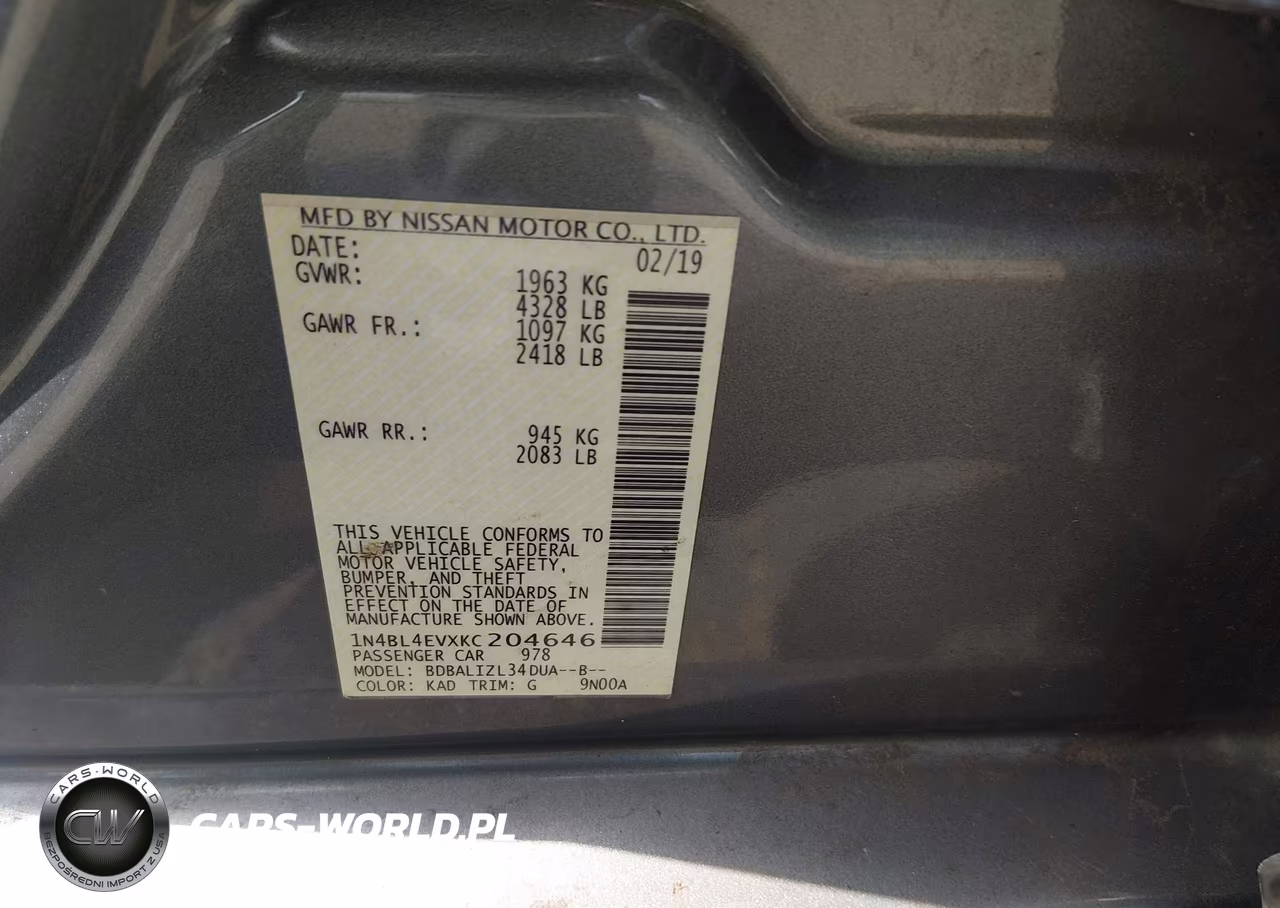 2019 Nissan Altima 2.5 Sl VIN:1N4BL4EVXKC204646 - 9