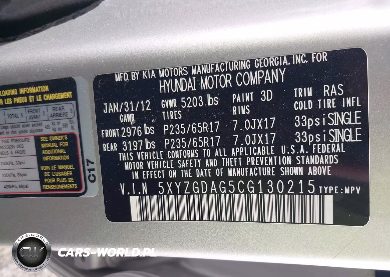 2012 Hyundai Santa Fe Gls V6 VIN:5XYZGDAG5CG130215 - 9