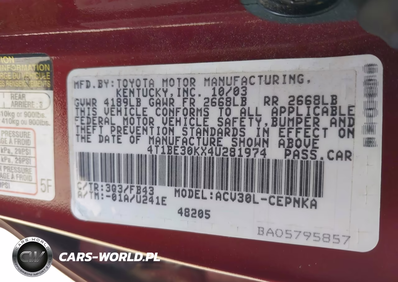2004 Toyota Camry Le VIN:4T1BE30KX4U281974 - 9