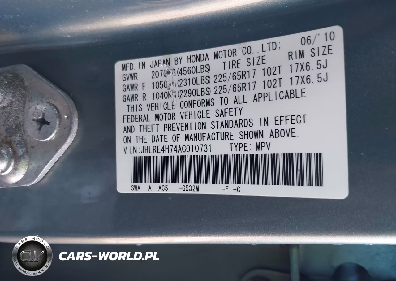 2010 Honda Cr-V Ex-L VIN:JHLRE4H74AC010731 - 9