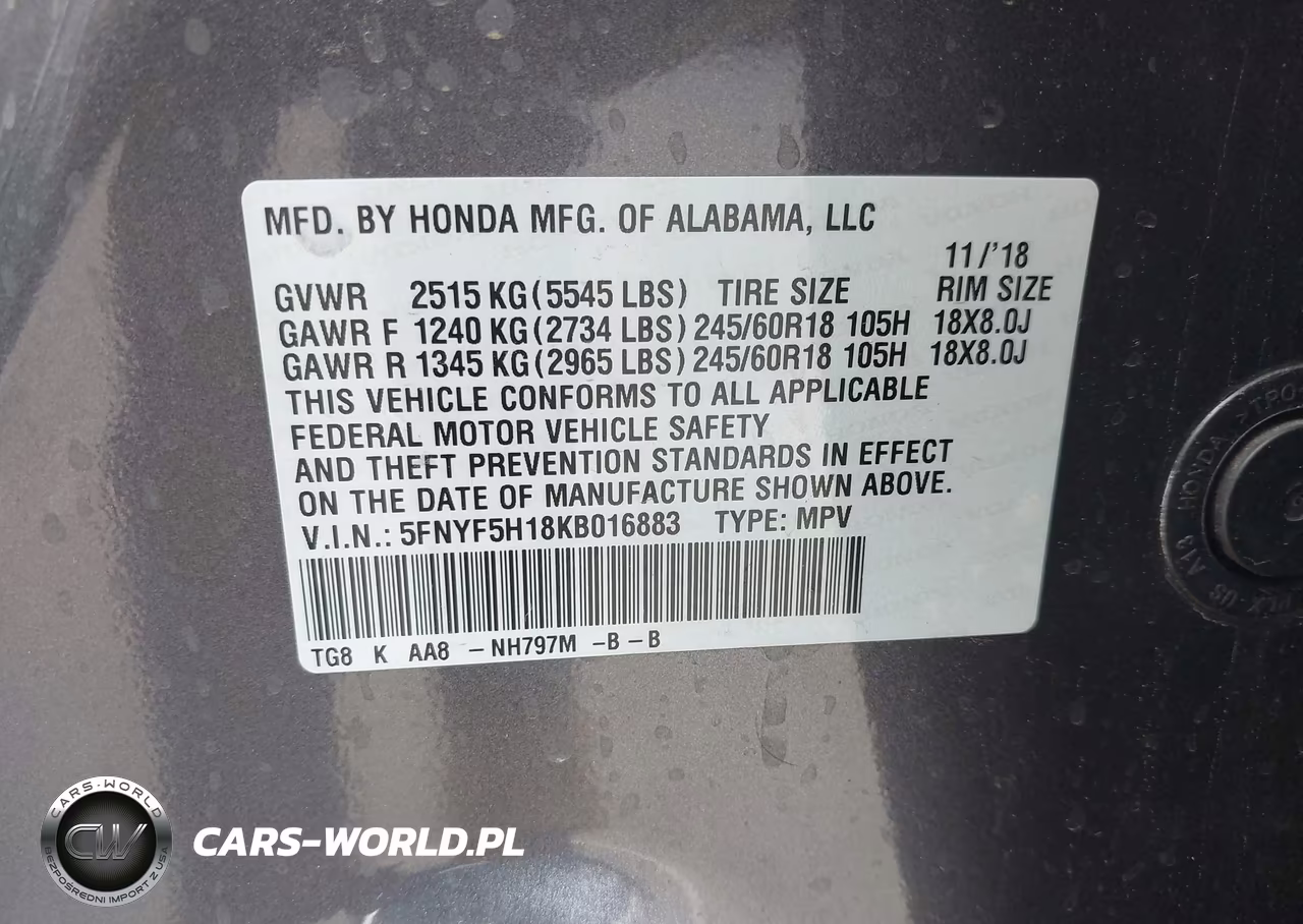 2019 Honda Pilot Lx VIN:5FNYF5H18KB016883 - 9