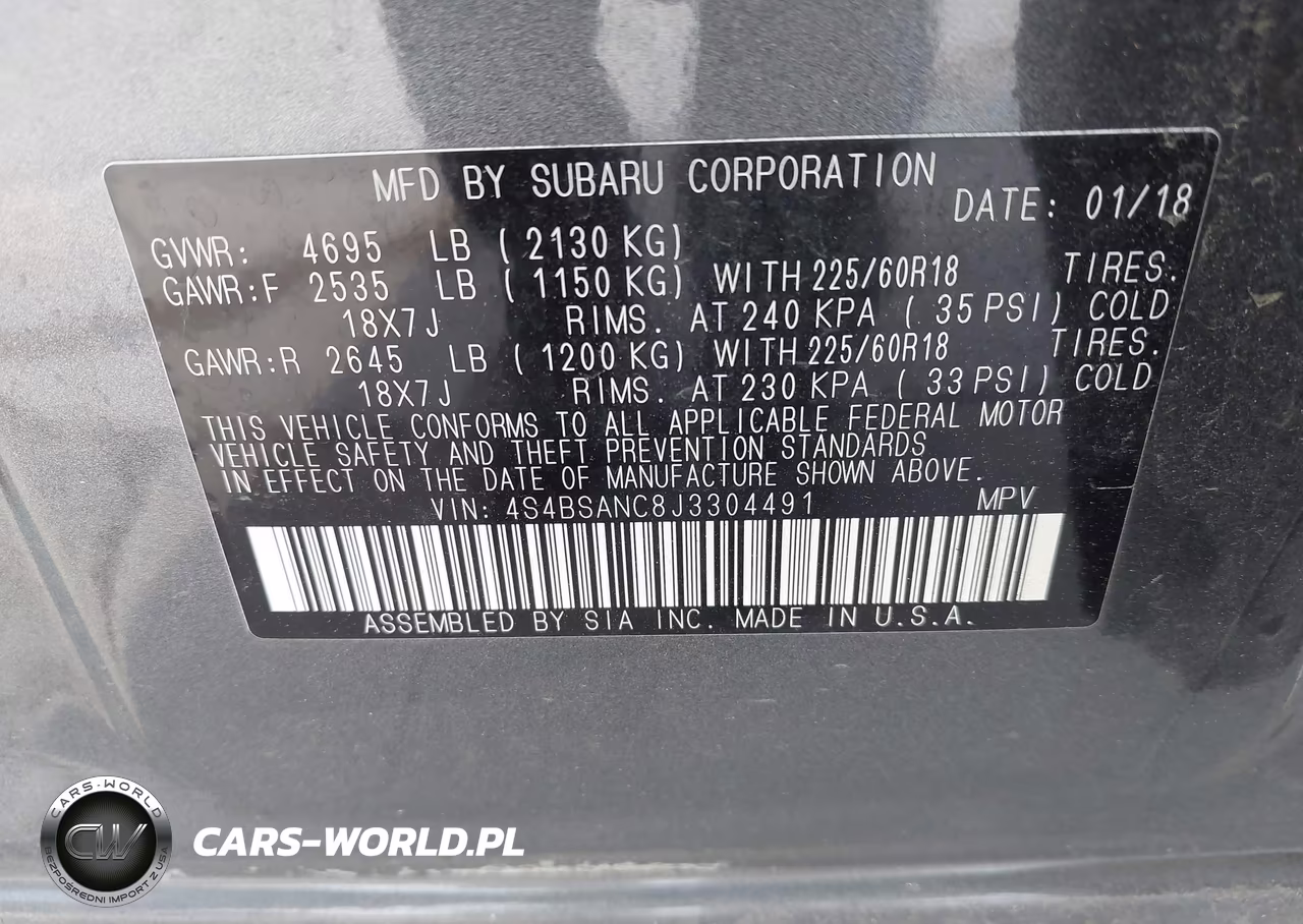 2018 Subaru Outback 2.5I Limited VIN:4S4BSANC8J3304491 - 9