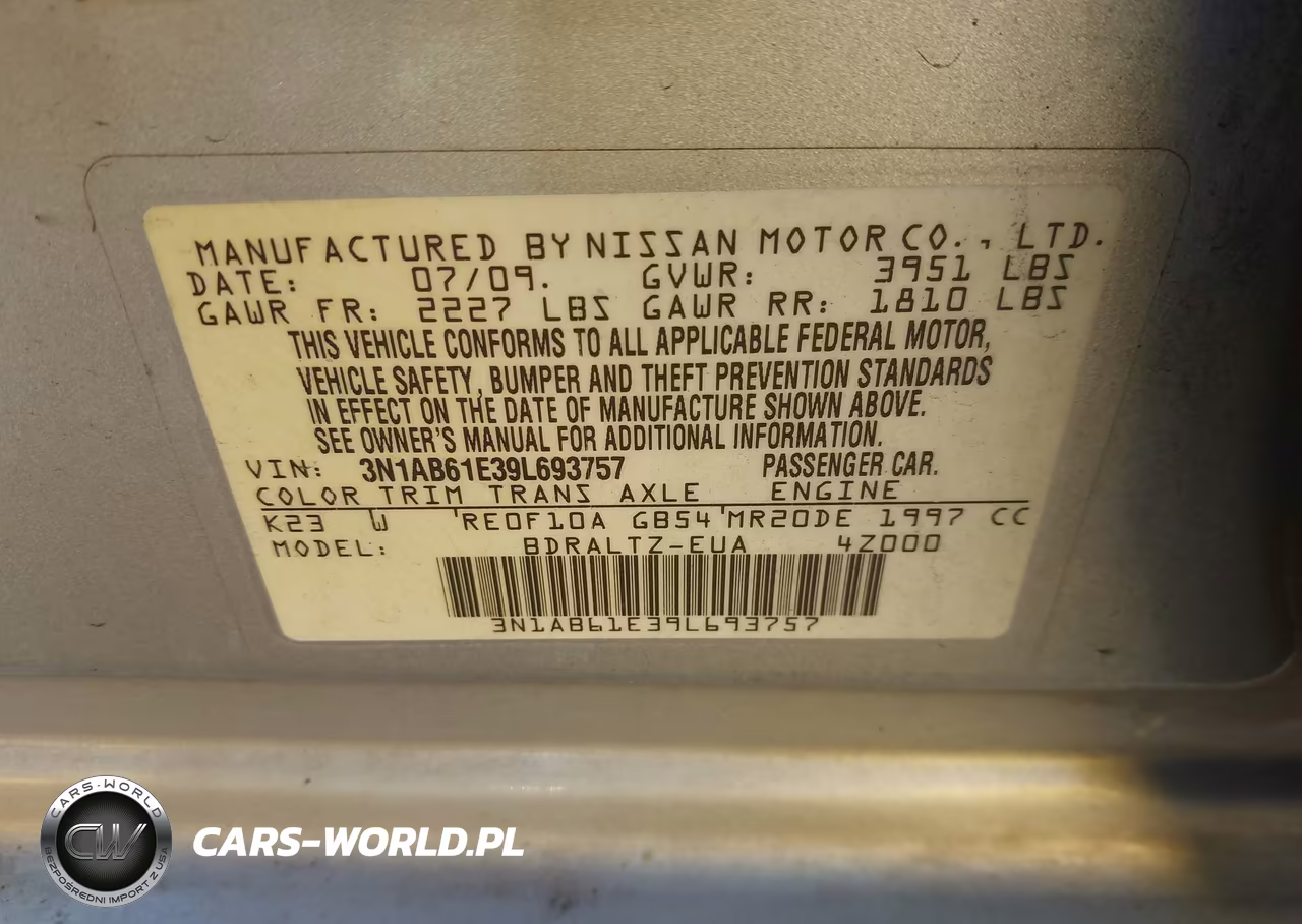 2009 Nissan Sentra 2.0S VIN:3N1AB61E39L693757 - 9