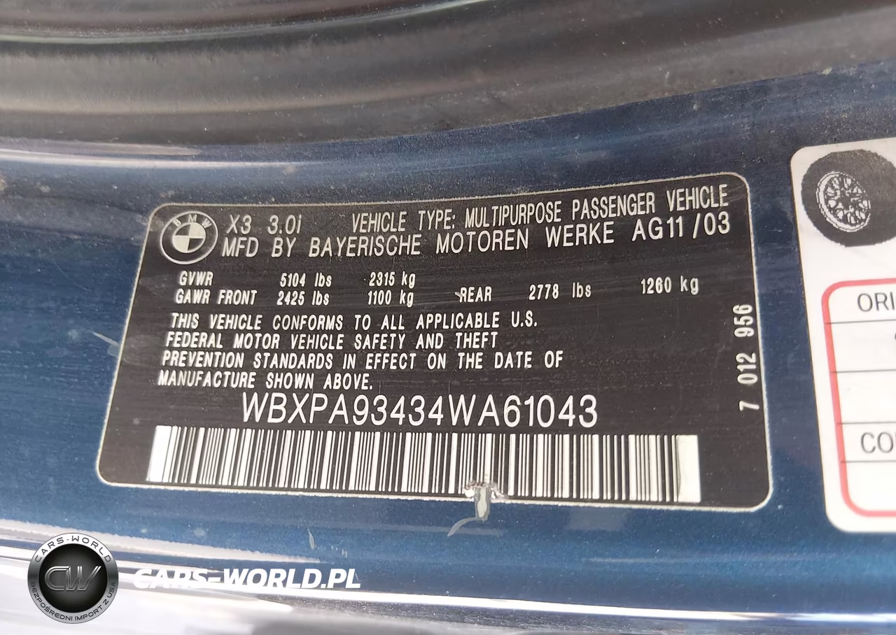 2004 BMW X3 3.0I VIN:WBXPA93434WA61043 - 9