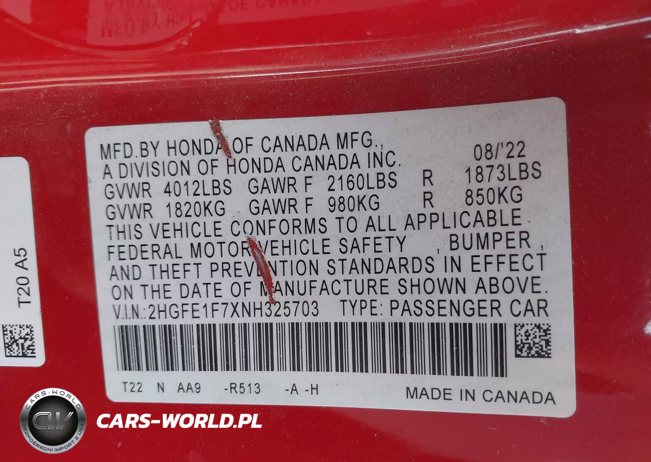 2022 Honda Civic Ex VIN:2HGFE1F7XNH325703 - 9