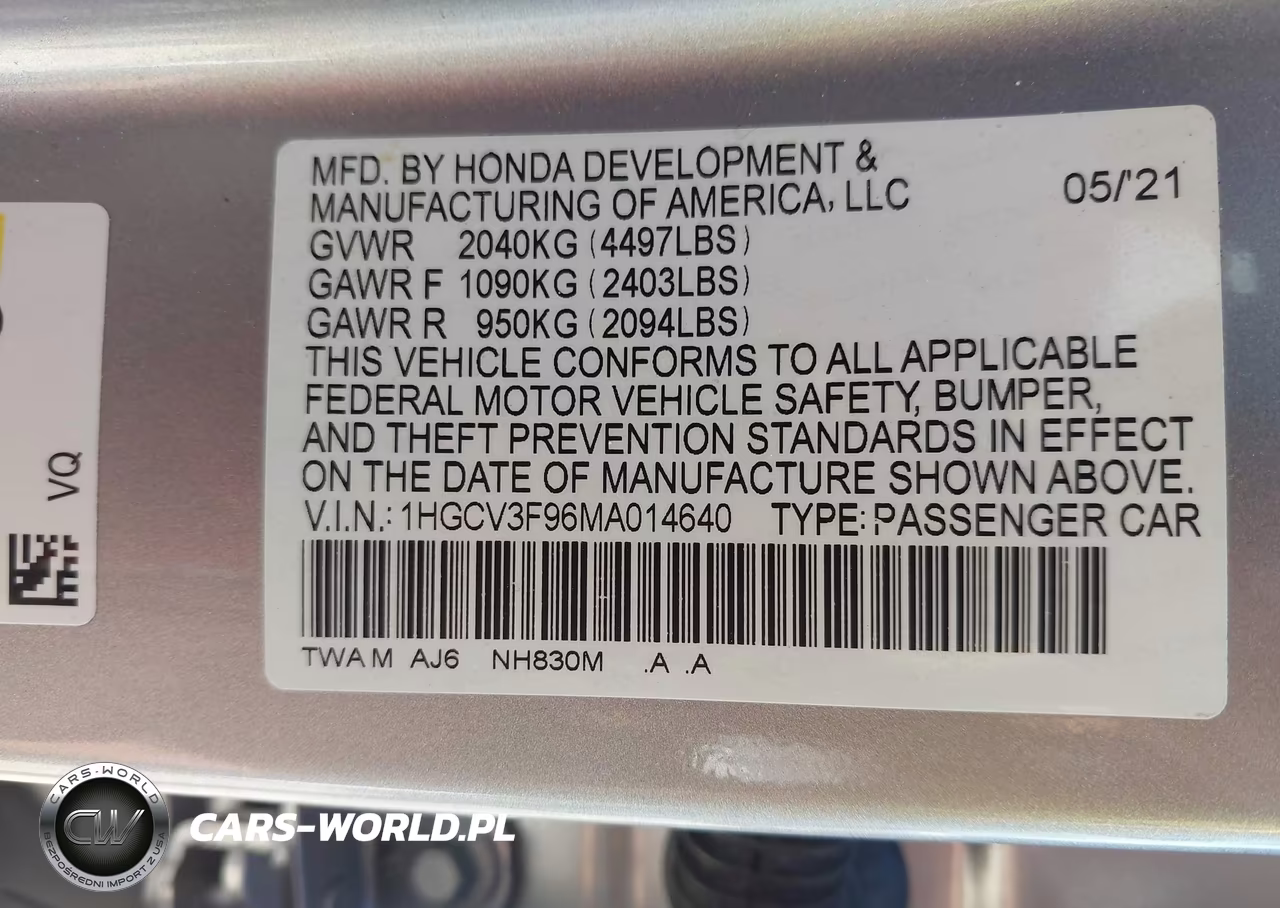 2021 Honda Accord Hybrid Touring VIN:1HGCV3F96MA014640 - 9