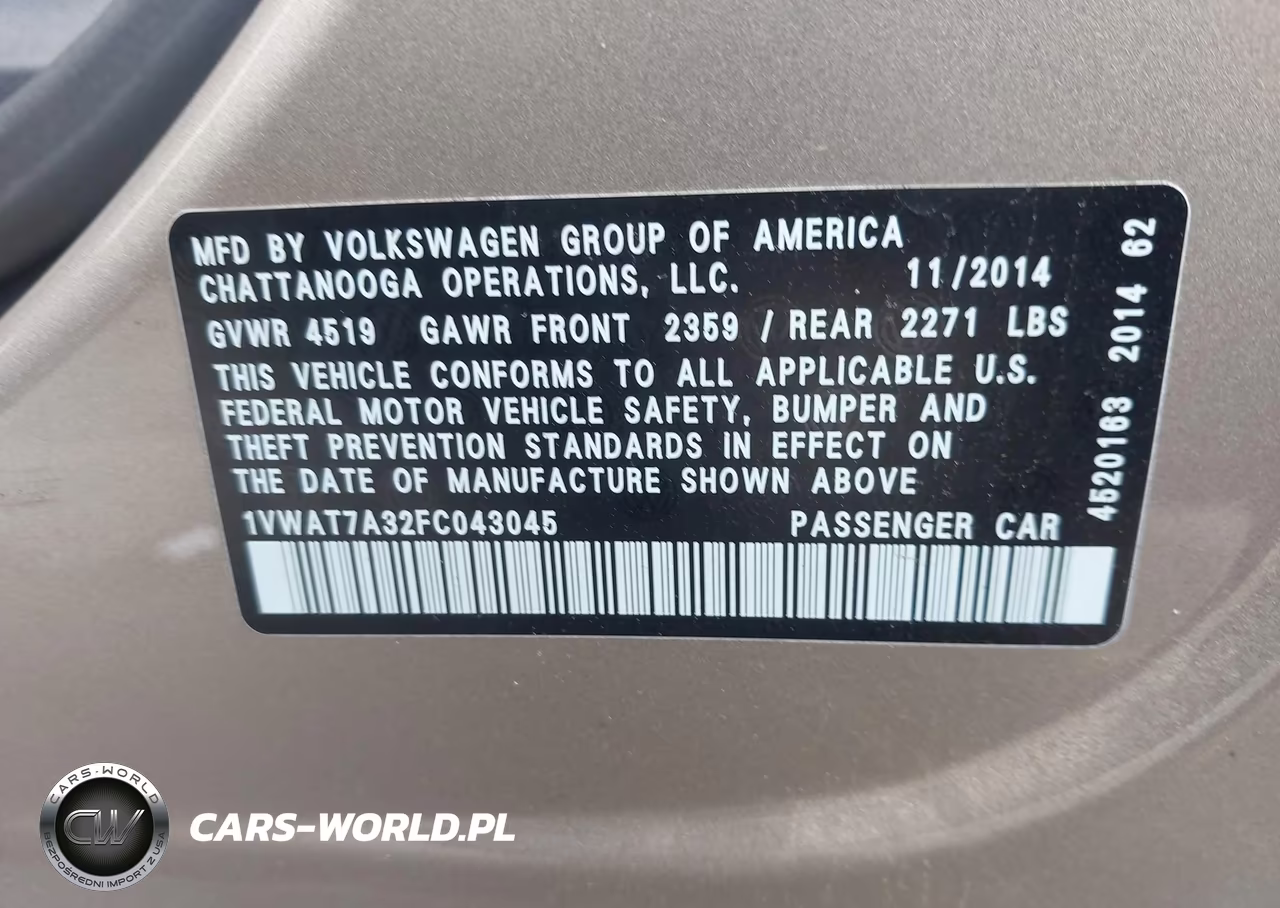 2015 Volkswagen Passat 1.8T Wolfsburg Edition VIN:1VWAT7A32FC043045 - 9