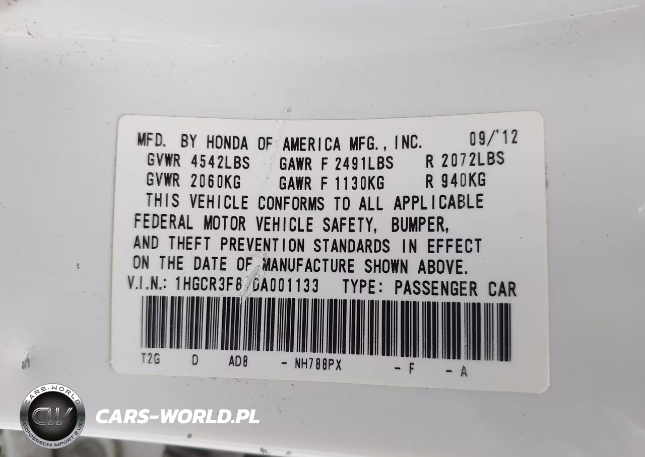 2013 Honda Accord Ex-L V-6 VIN:1HGCR3F87DA001133 - 9
