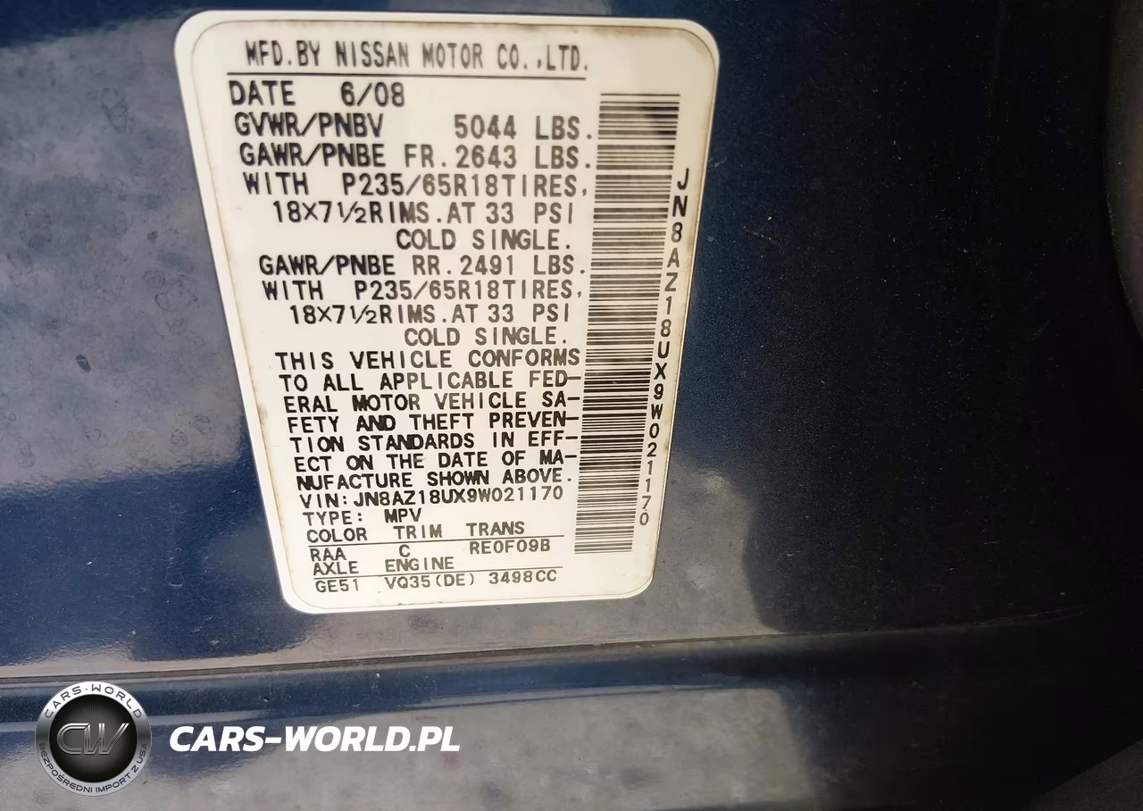 2009 Nissan Murano S VIN:JN8AZ18UX9W021170 - 9