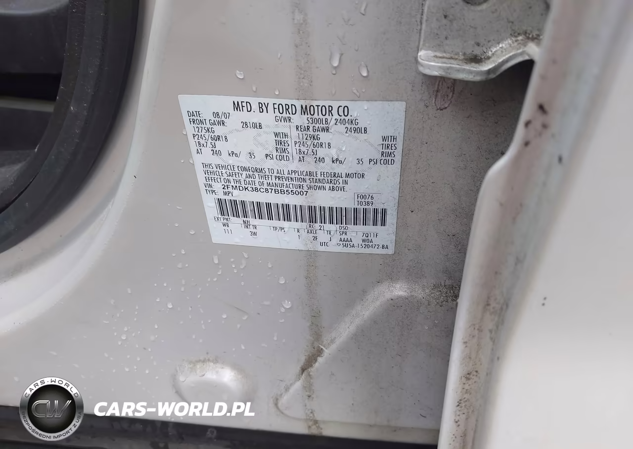 2007 Ford Edge Sel VIN:2FMDK38C87BB55007 - 9