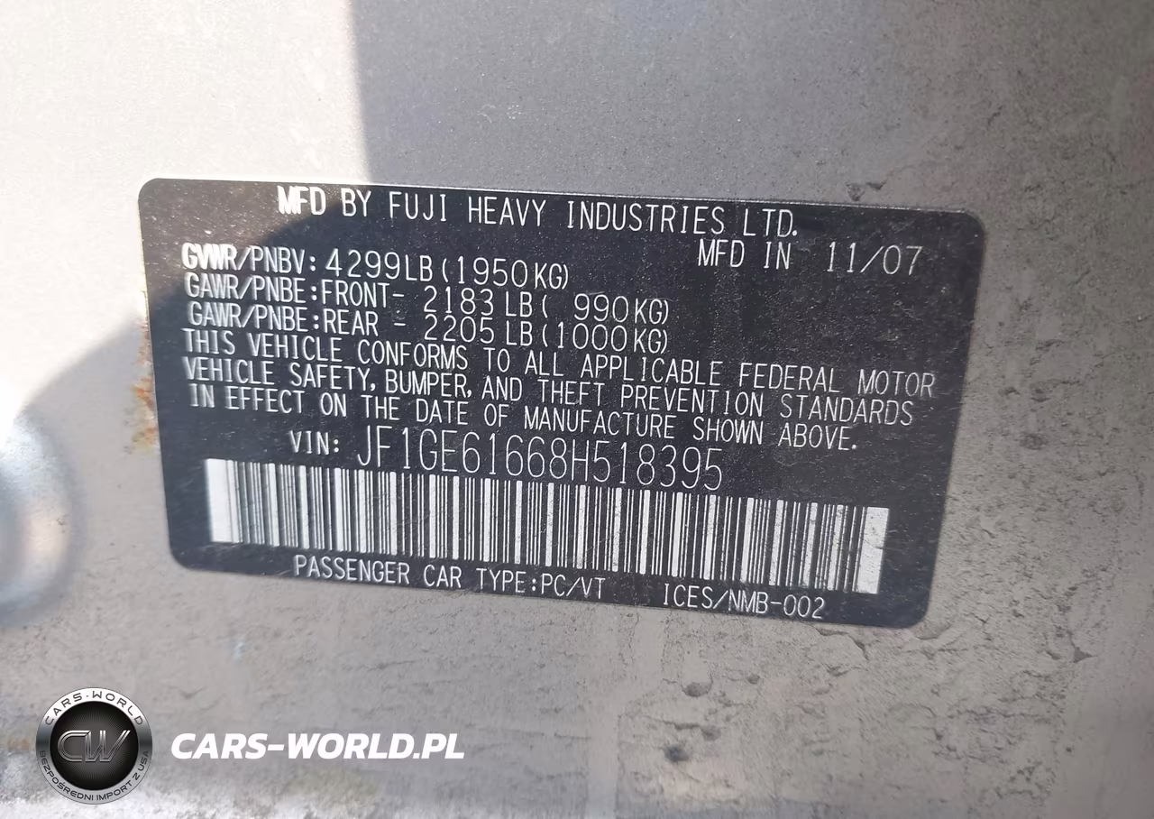 2008 Subaru Impreza 2.5I VIN:JF1GE61668H518395 - 9